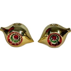 Vintage Reflector Ornament Candle Holders Set Of 2 Taper Gold Christnas Holiday
